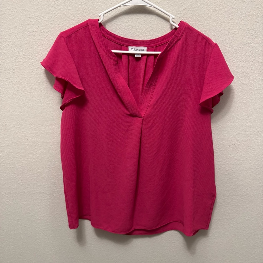Calvin Klein Pink Cap Sleeve V-Neck Blouse - Picture 6 of 6